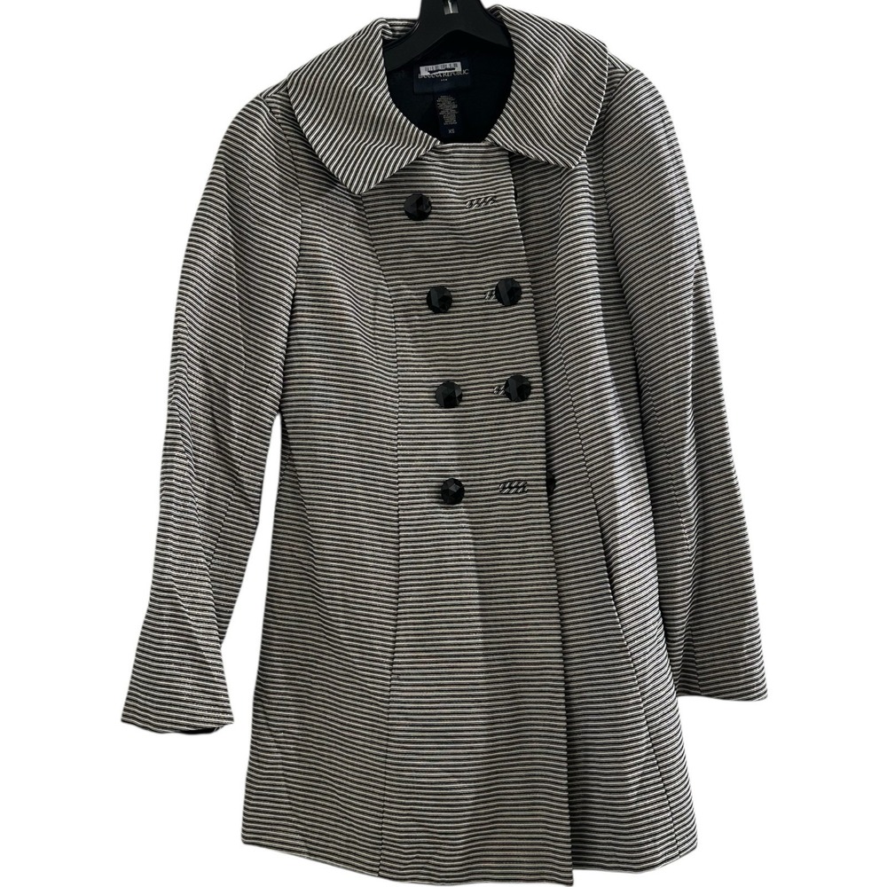 Banana Republic Womens XS Striped Double Breasted Jacket Black Ivory Pea‎ Coat